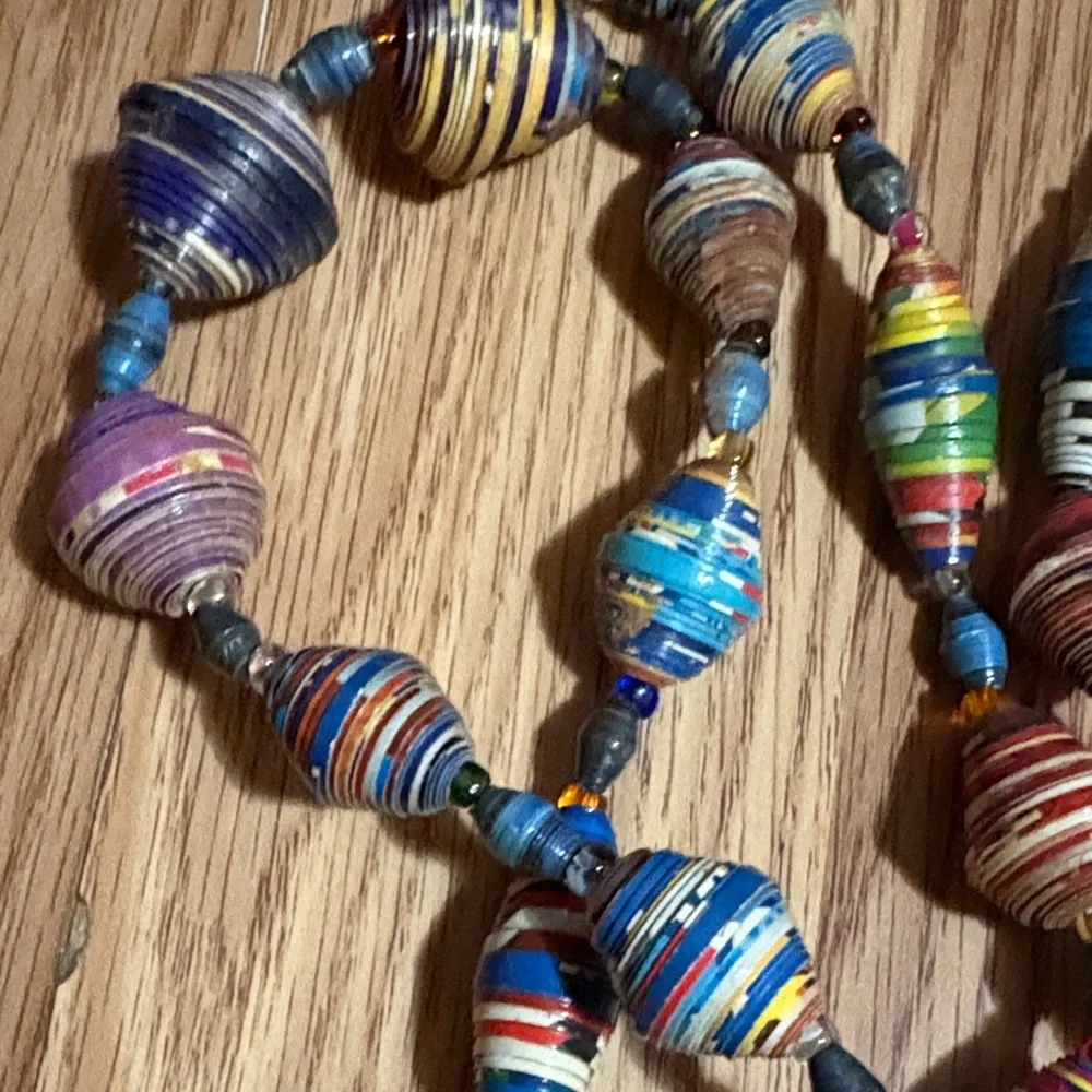 VINTAGE UGANDA HANDMADE RECYCLED PAPER BEADED MULTICOLOR 36